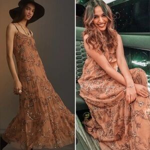 Anthropologie sequined tulle midi dress